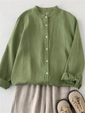 Women's Casual Green Solid Color Stand Collar Long Sleeve Shirts