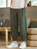 Men's Casual Breathable Linen Blend Loose Cuffed Cropped Pants