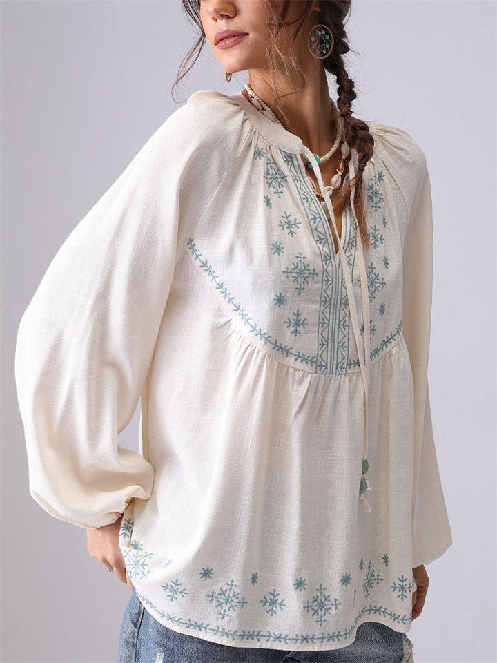 Women's Snowflake Embroidery Long Sleeve Shirts