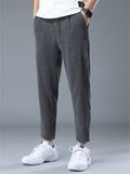 Men's Summer Solid Color Cool Drawstring Cropped Pants