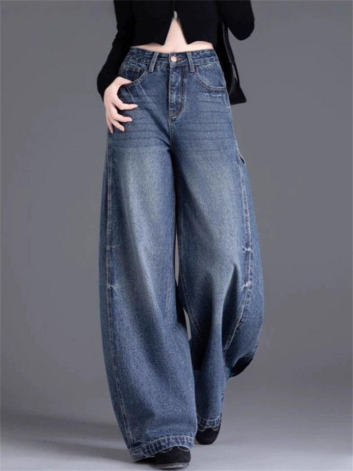 Women's Vintage High Waist Chic Baggy Wide Leg Denim Scimitar Pants