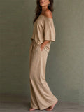Women 2 Piece Off Shoulder High Waist Wide Leg Lounge Set