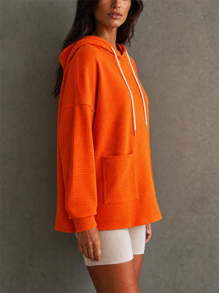 Womens Pullover Waffle Knit Hoodie with Pockets