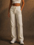 Womens Quick Dry High Waisted Wide Leg Drawstring Cuffs Casual Pants
