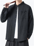 Chinese Style Linen Shirt Button Pocket Man Loose Men’s Top
