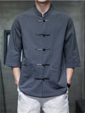 Men's Retro Chinese Style Summer Solid Color Short Sleeve Shirt