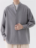 Men's Chinese Zen Style V Neck Long Sleeve Casual Loose Fit Shirts