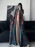 Women's Geometric Print Pleated Long Sleeve Cardigan Coat