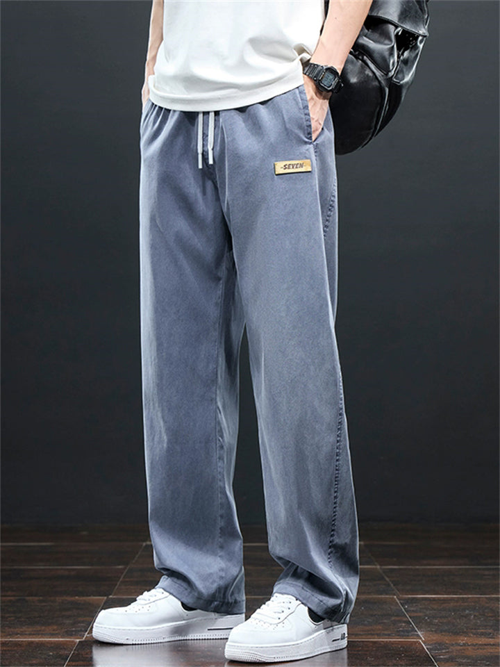 Men's Vintage Lyocell Denim Style Loose Fit Drawstring Straight Pants