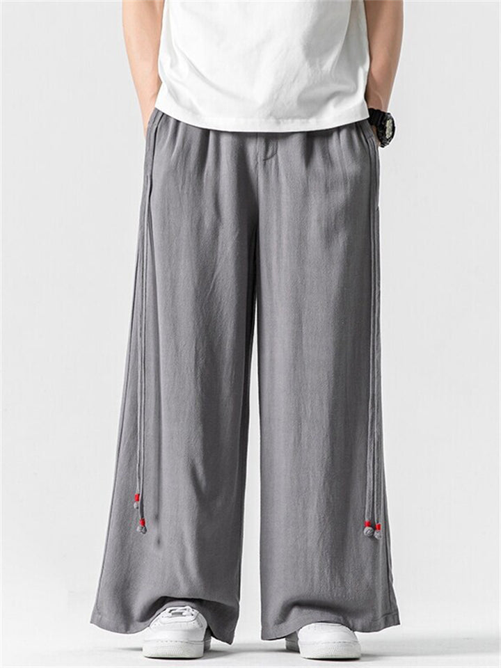 Summer Men's Comfy Solid Color Linen Wide Leg Pants