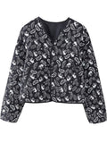 Women's Casual Print Waist Length Cotton-padded Jacket