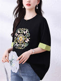 Korean Style Loose Women's Print Contrast Color T-Shirt