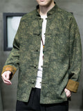Men's Chinese Style Print Contrast Color Stand Collar TangSuit Jacket