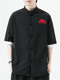 Chinese Style Embroidery Frog Button Half Sleeve Shirts