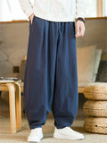 Men's Chinese Style Linen Blend Loose Fit Casual Bloomer Pants