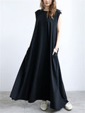 Japanese Style Solid Color Sleeveless Big Hem Maxi Dress
