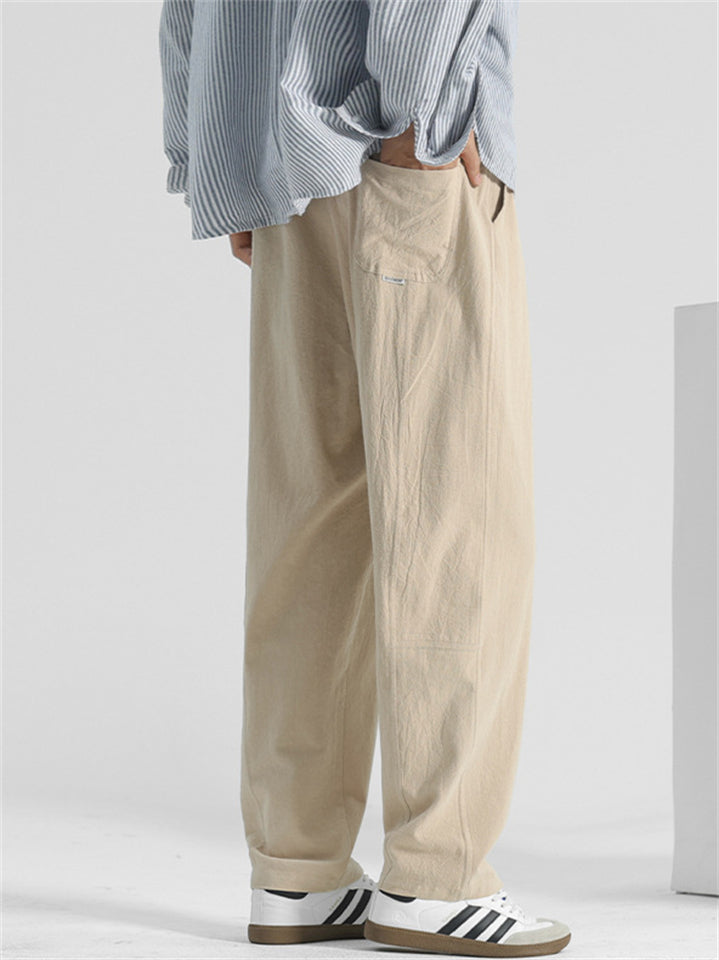 Men's Summer Cotton Elastic Waist Wide Leg Straight Pants