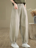 Women's Solid Color Cotton Linen Elastic Waist Wide Leg Pants
