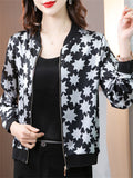 Retro Women's Print Baseball Collar Cardigan Jacket