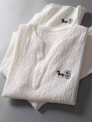 Men's 2Pcs Cool Texture Embroidered Short Sleeve Solid Color Outfits