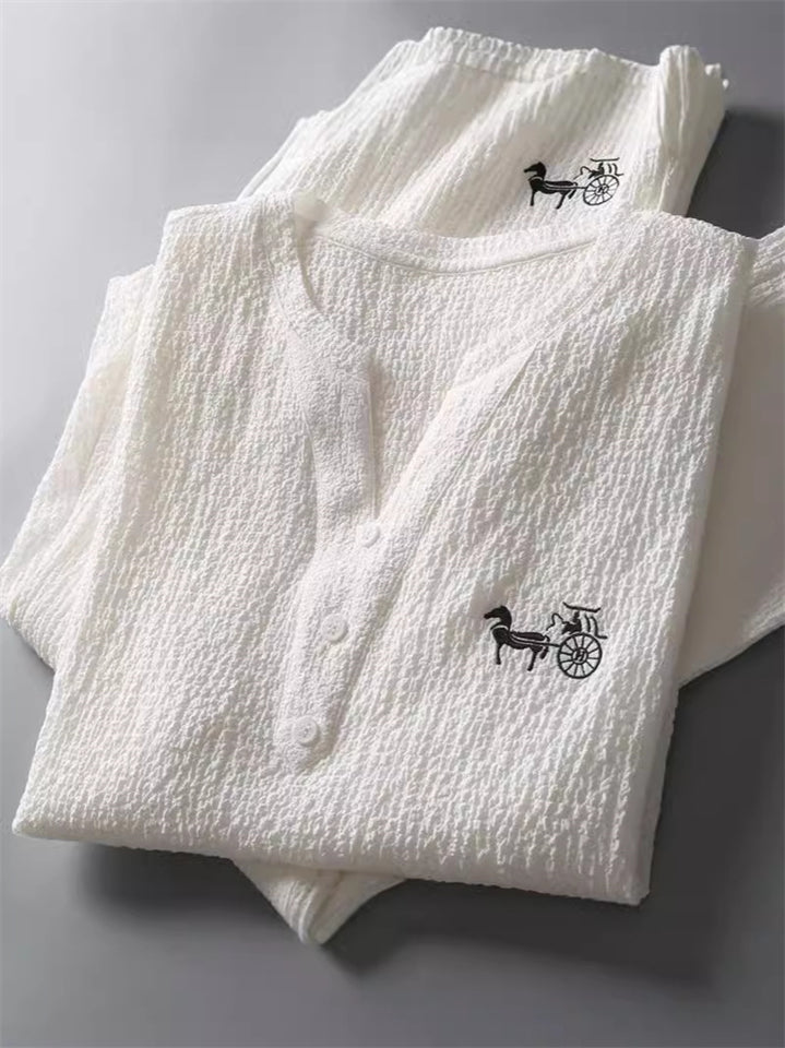 Men's 2Pcs Cool Texture Embroidered Short Sleeve Solid Color Outfits