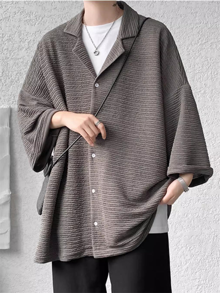 Men's Casual Solid Color Textured 3/4 Sleeve Cardigan Shirt