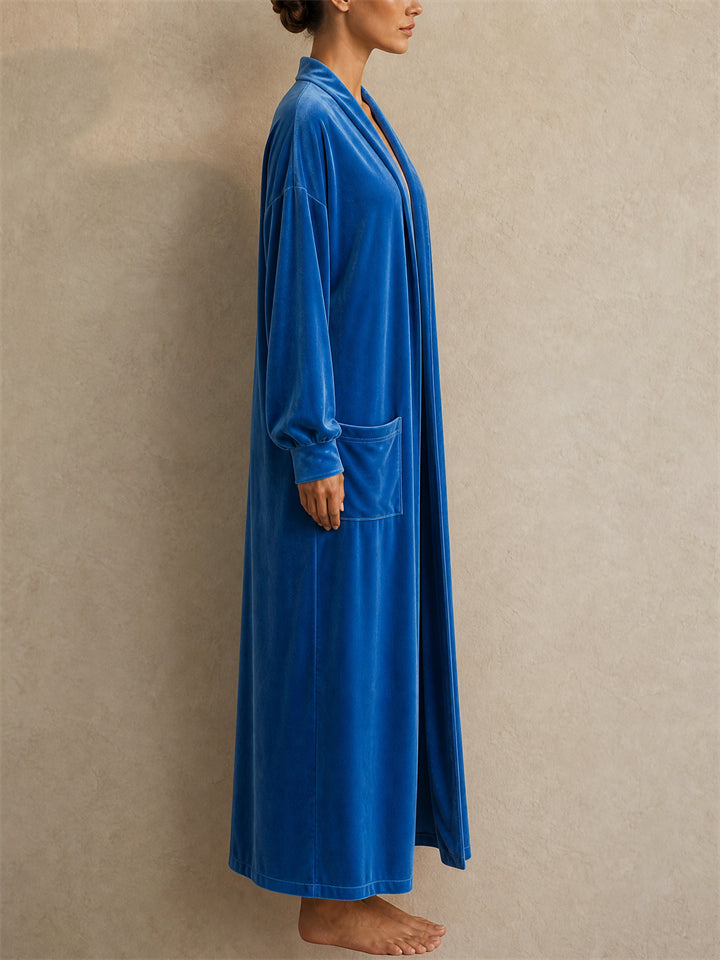 Womens Long Velvet Robe Soft Plush Outerwear with Pockets