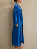 Womens Long Velvet Robe Soft Plush Outerwear with Pockets