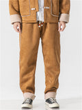 Comfy Winter Warm Fleece Lined Contrast Trim Straight Leg Pants for Men