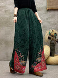 Women's Vintage Ethnic Style Flowers Embroidered Jacquard High Waist Pants