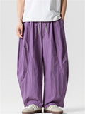 Men's Japanese Style Casual Solid Color Drawstring Wide Leg Pants