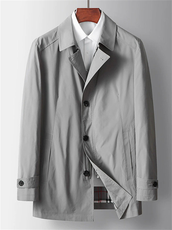 Men's Autumn Simple Solid Color Lapel Long Sleeve Trench Coats
