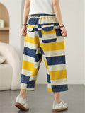 Women's Casual Contrast Color Wide Leg Cropped Harem Pants