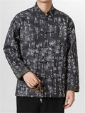 ‌Men's Chinese Style Mandarin Collar Jacket with Ancient Script Print