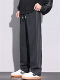 Men's Spring Casual Drawstring 3-Stripes Loose-Fit Straight Leg Pants