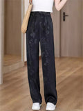 Women's Breathable Chinese Style Floral Print Drape High Waist Wide Leg Pants