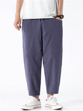 Men's Japanese Style Solid Color Pockets Cropped Pants