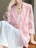 Women's Satin Single Breasted 3/4 Sleeve Suit Jacket