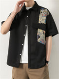Cute Bear Print Half-Sleeve Lapel Shirt for Male