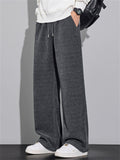 Winter Casual Thermal Lined Drawstring Loose Fit Straight Leg Pants for Men