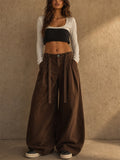 Women High Waist Pleated Baggy Wide Leg Casual Office Pants