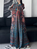 Women's Geometric Print Pleated Long Sleeve Cardigan Coat