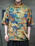 Men's Cool Chinese Style Print Stand Collar Tang Suit Shirts