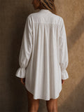 Womens White Cotton Blend Boho Puff Sleeve Lace Shirt Dress