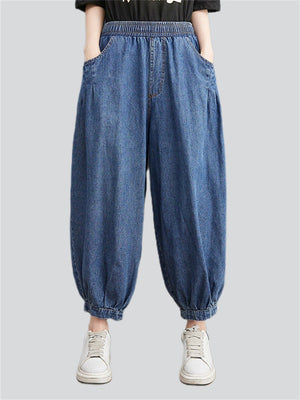Casual Loose Blue High Waist Harem Jeans for Women