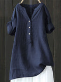 Women's Casual Retro Holiday Style Solid Color V Neck Short Sleeve Shirts