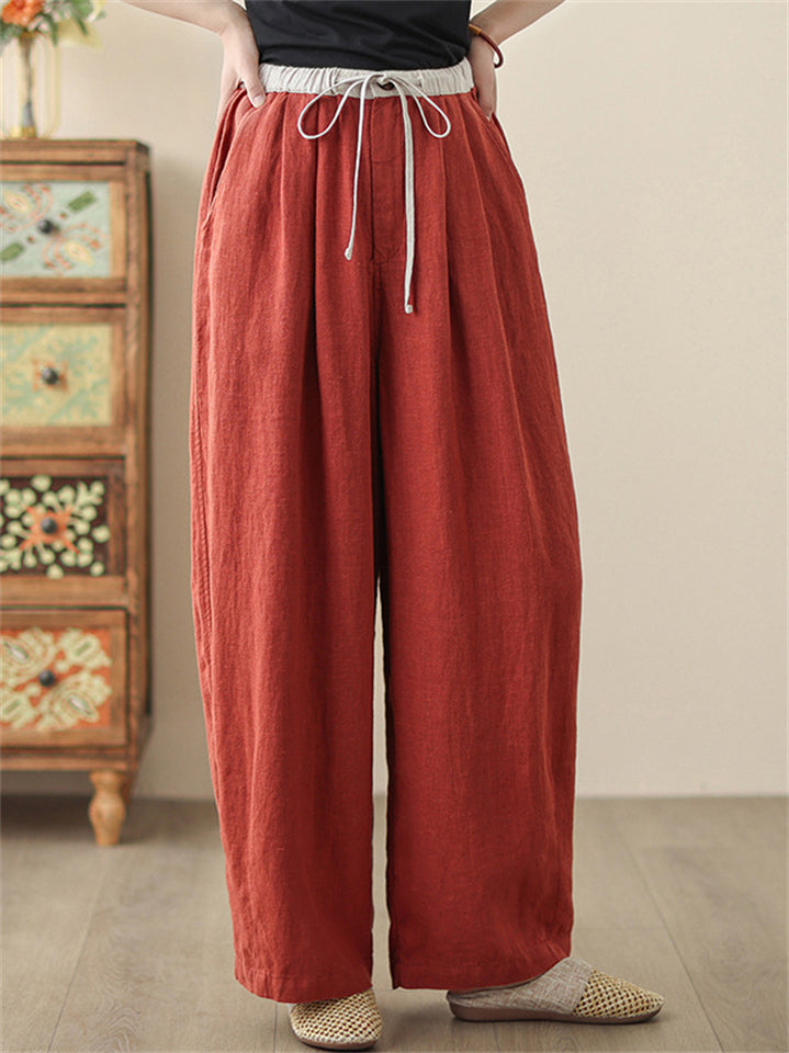 Women's Solid Color Elastic Waist Straight Wide Leg Pants