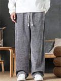 Autumn Simple C‌asual Comfy Loose Fit Straight Leg Pants for Men with Elastic Waist