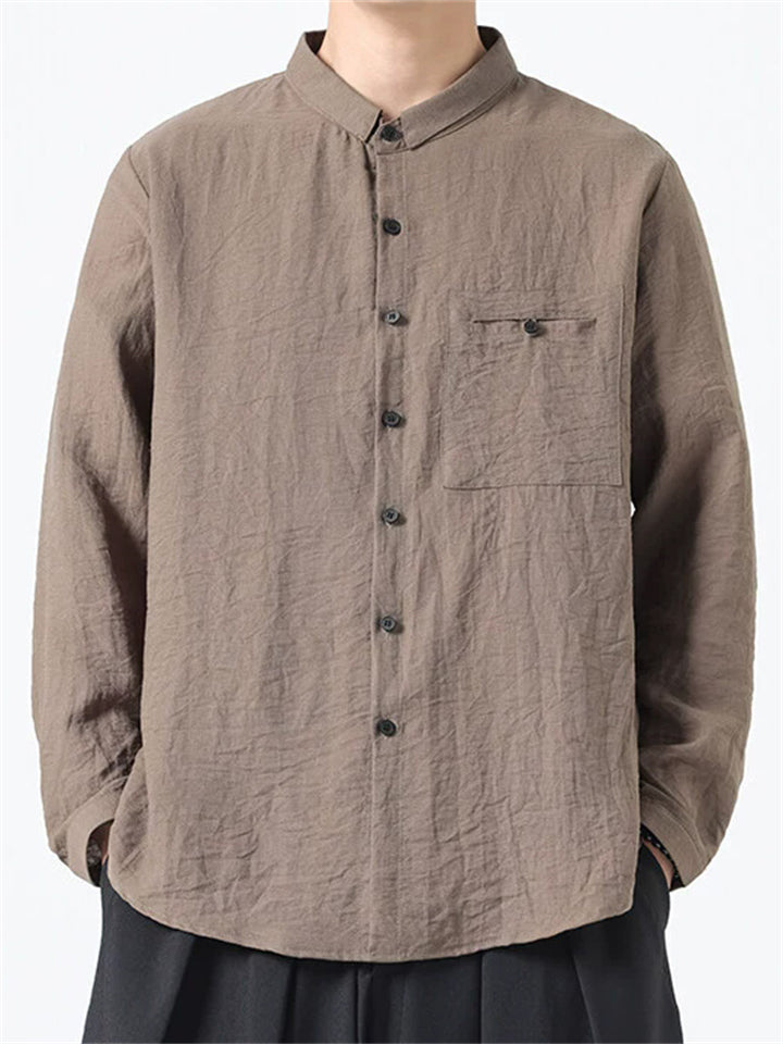 Chinese Style Linen Shirt Button Pocket Man Loose Men’s Top