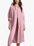 Women's Casual Solid Color 3/4 Sleeve Button Up Lapel Long Shirts
